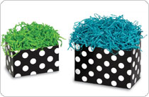 Decorative boxes with green and blue shreds