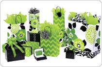 Green and black floral gift bags
