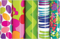 Colorful patterned wrapping paper rolls