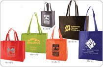 Colorful reusable tote bags display